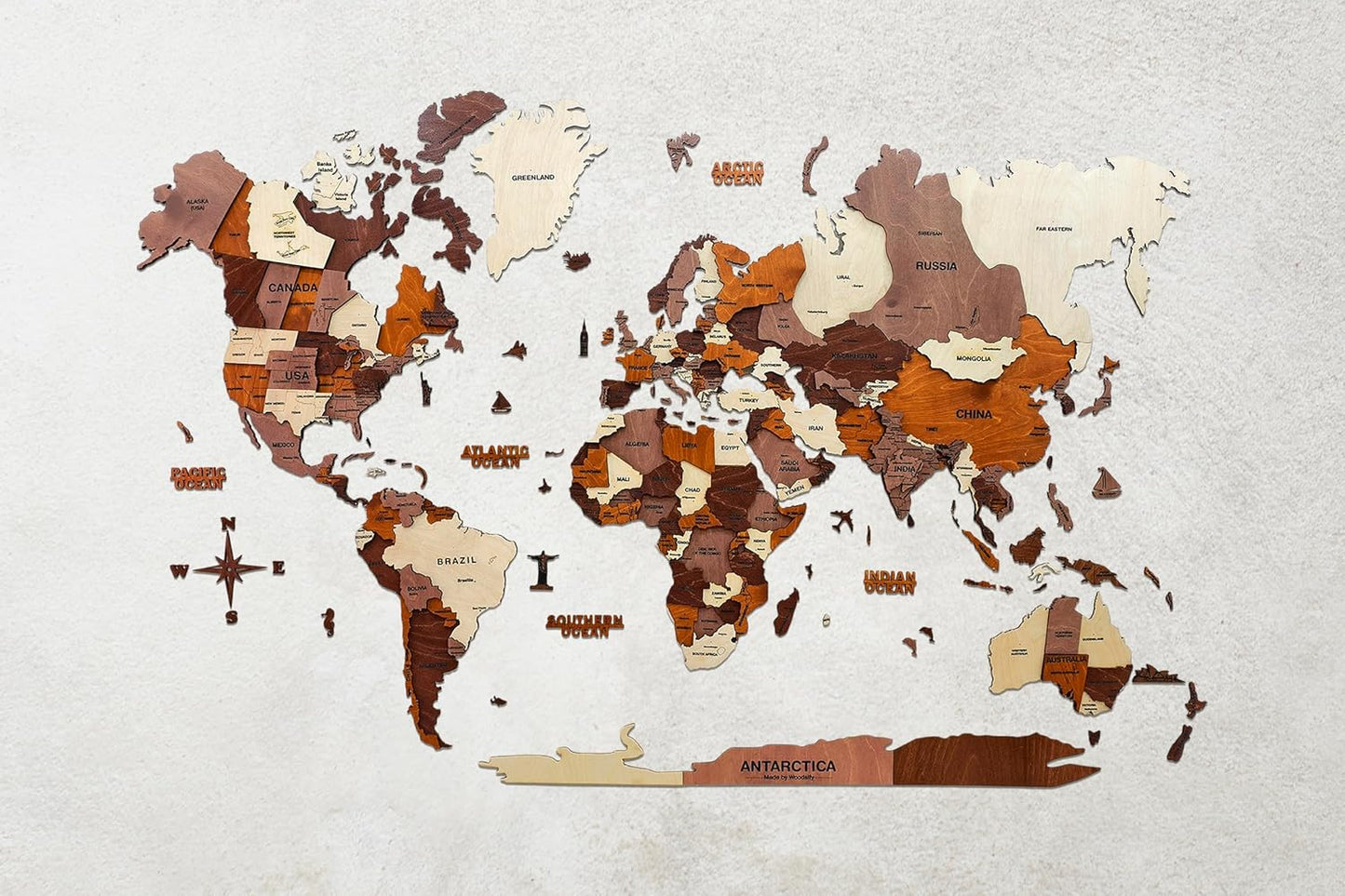 3D Wooden World Map Wall Decor