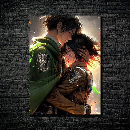 Eren And Mikasa-  HD Shining Metal Poster