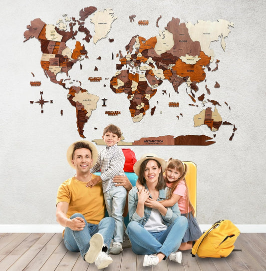 3D Wooden World Map Wall Decor