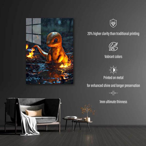 Charmander from pokemon in the rain- HD Shining Metal Poster