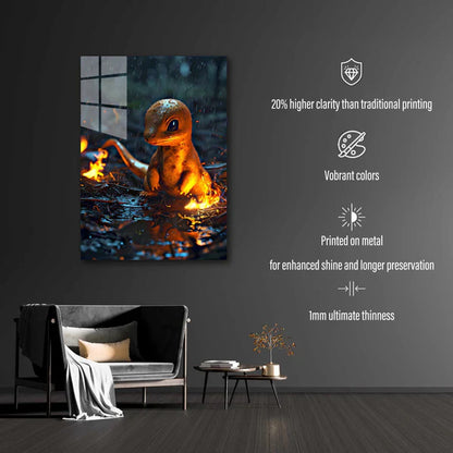 Charmander from pokemon in the rain- HD Shining Metal Poster